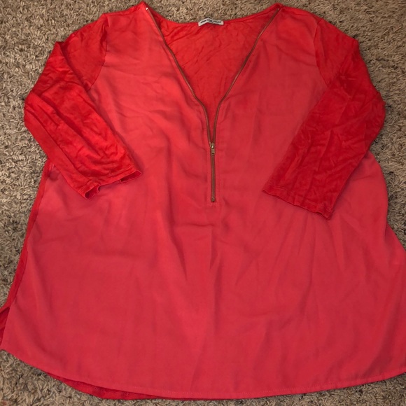 Tangerine Zippered Blouse - Picture 2 of 4